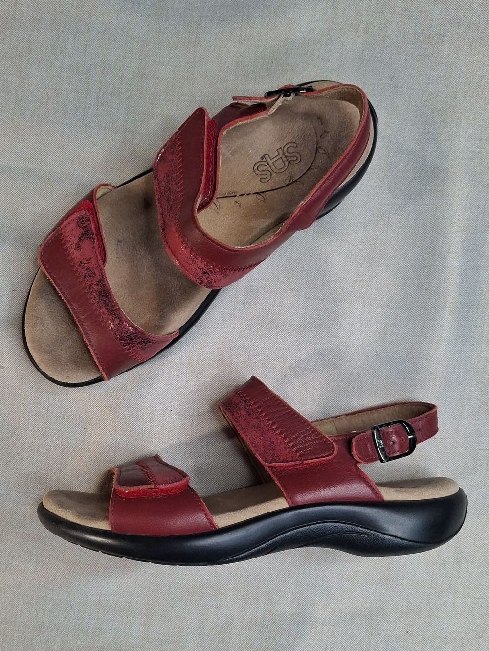 SAS NUDU Red Leather Comfort Sandals Shoes Size 6 M